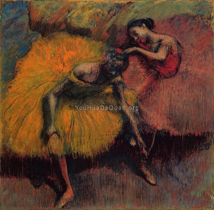 Two Dancers in Yellow and Pink - 埃德加·德加